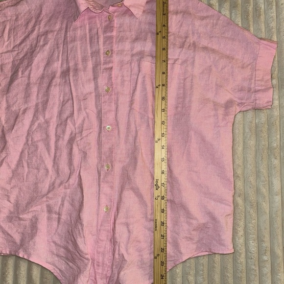 Madewell Pink Short Sleeve Button-Up Top Tie Front Linen Blend - Picture 4 of 8